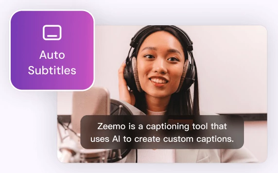 Zeemo AI - Image showcasing the main features of the product on the Add Subtitles to Video page.