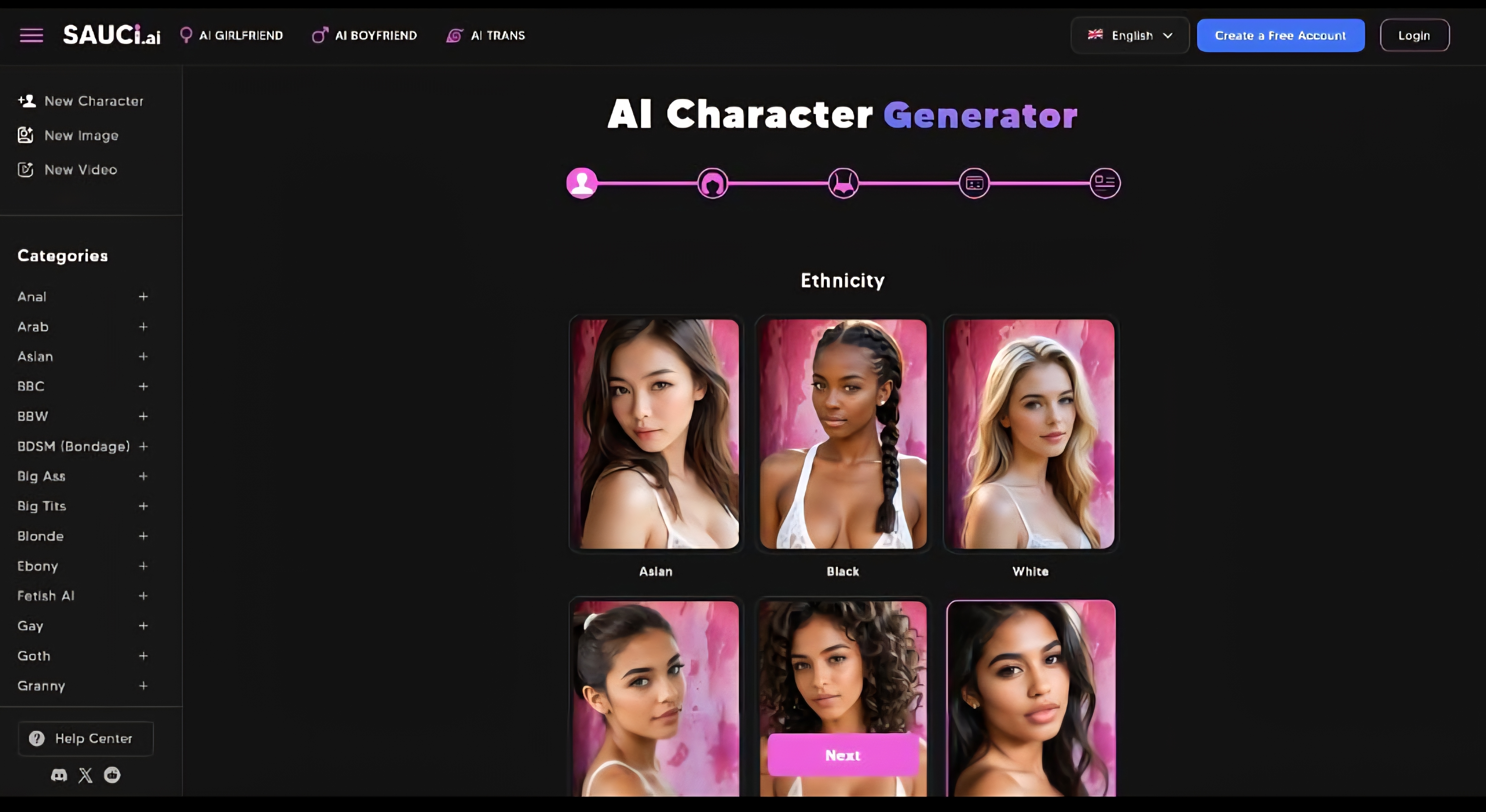 Screenshot of Sauci.ai – An AI tool in the ,AI Chatbot ,AI Character  category, showcasing its interface and key features.