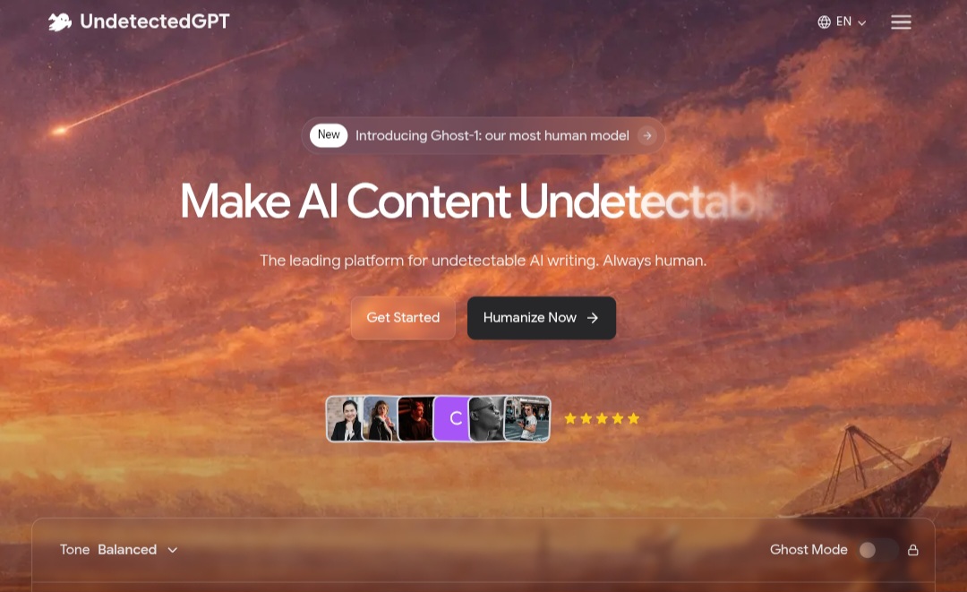 Screenshot of UndetectedGPT – An AI tool in the ,AI Rewriter ,AI Paraphraser ,AI Creative Writing ,AI Content Generator  category, showcasing its interface and key features.