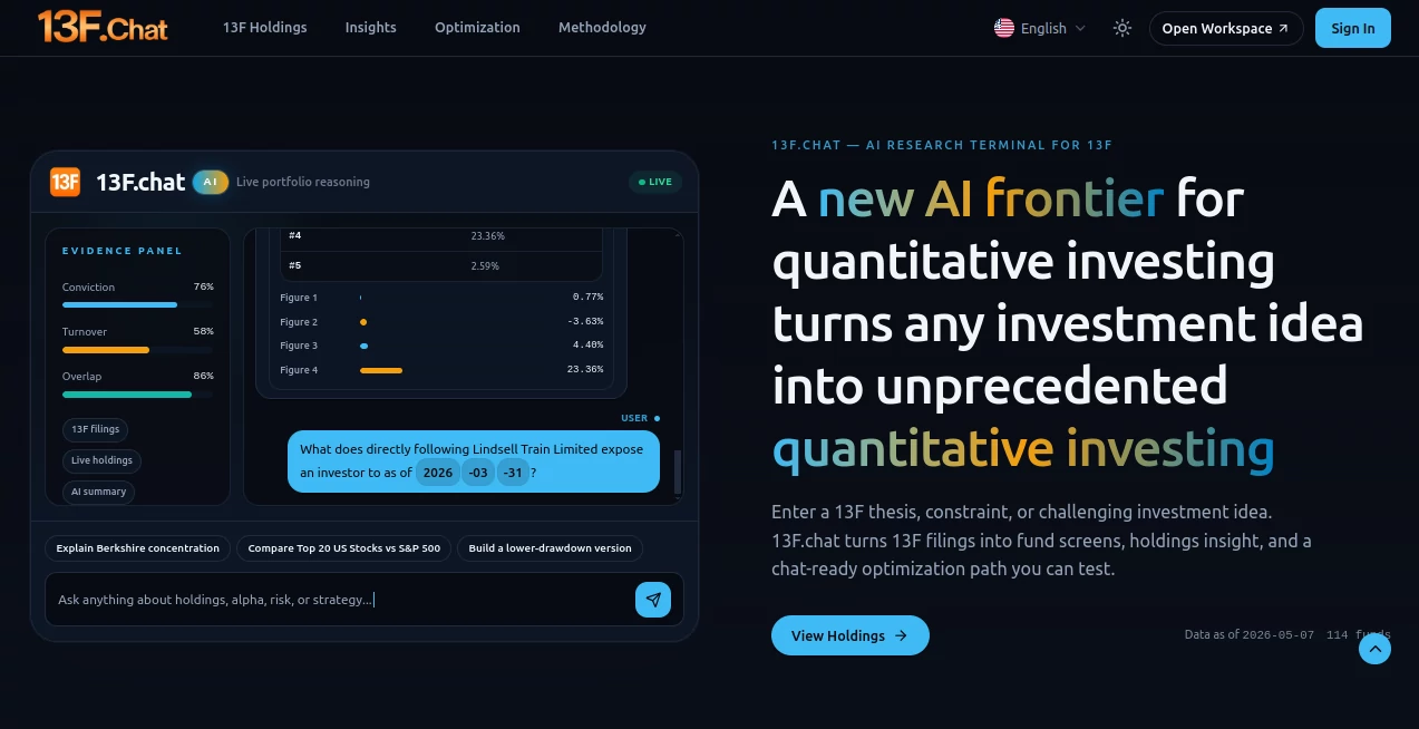 Screenshot of 13f.chat – An AI tool in the ,AI Writing Assistants ,AI Chatbot ,AI Productivity Tools ,Large Language Models (LLMs)  category, showcasing its interface and key features.