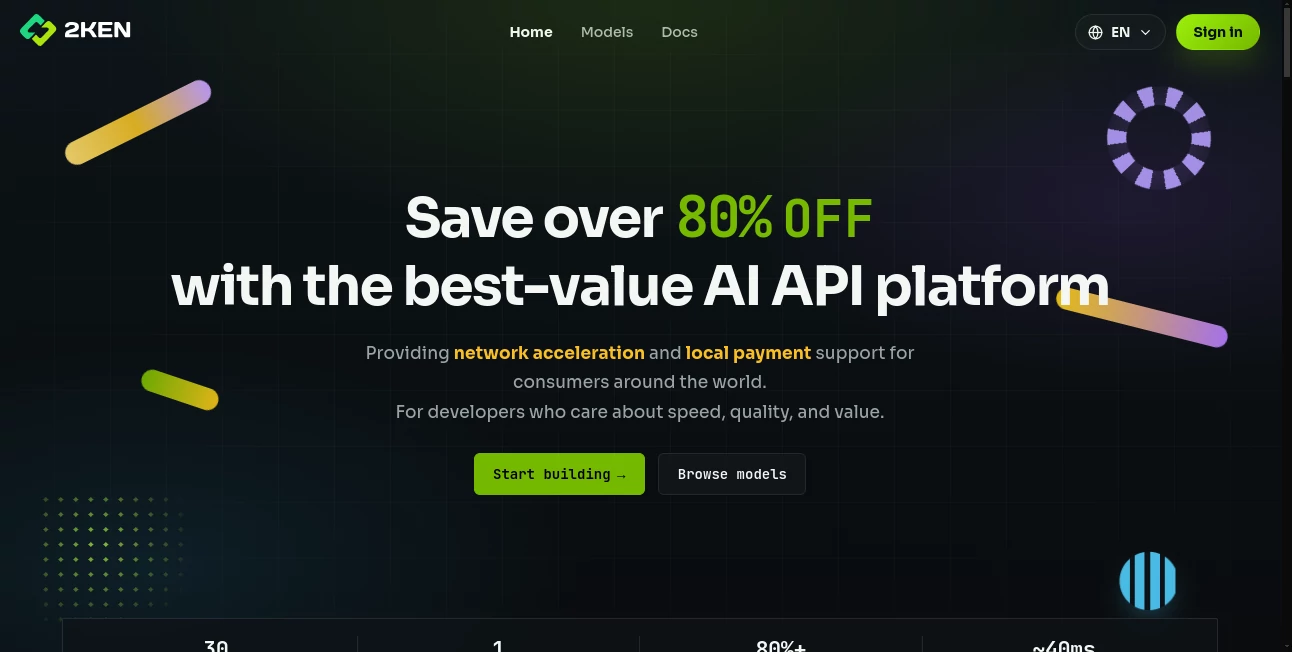 Screenshot of 2KEN – An AI tool in the ,AI API Design ,Large Language Models (LLMs) ,AI Developer Tools  category, showcasing its interface and key features.