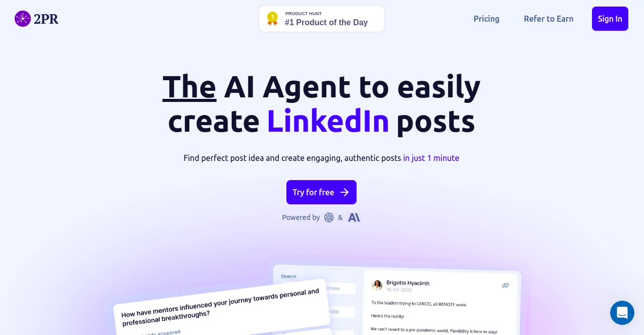 Screenshot of 2pr.io – An AI tool in the ,AI SEO Assistant ,AI Content Generator ,AI Social Media Assistant ,AI Copywriting  category, showcasing its interface and key features.