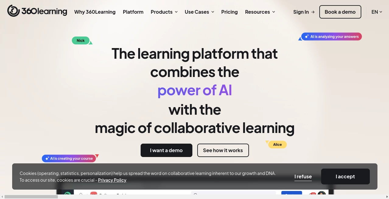 Screenshot of 360Learning – An AI tool in the ,AI Course ,AI Knowledge Management ,AI Education Assistant ,AI Productivity Tools  category, showcasing its interface and key features.