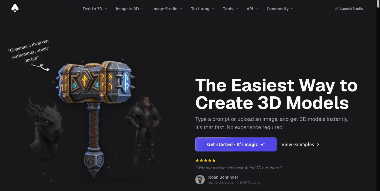 Screenshot of 3D AI Studio – An AI tool in the ,AI Design Generator ,AI Design Assistant ,AI 3D Model Generator ,AI Image to 3D Model  category, showcasing its interface and key features.