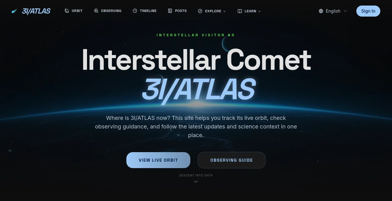 Screenshot of 3I/ATLAS – An AI tool in the ,AI Education Assistant ,AI Research Tool ,AI Knowledge Base  category, showcasing its interface and key features.
