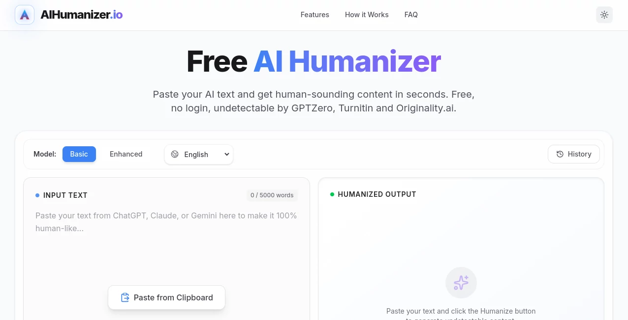 Screenshot of AIHumanizer.io – An AI tool in the ,AI Rewriter ,AI Paraphraser ,AI Writing Assistants ,AI Content Generator  category, showcasing its interface and key features.