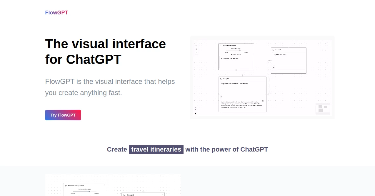 Screenshot of FlowGPT – An AI tool in the ,AI Charting ,AI Chatbot  category, showcasing its interface and key features.