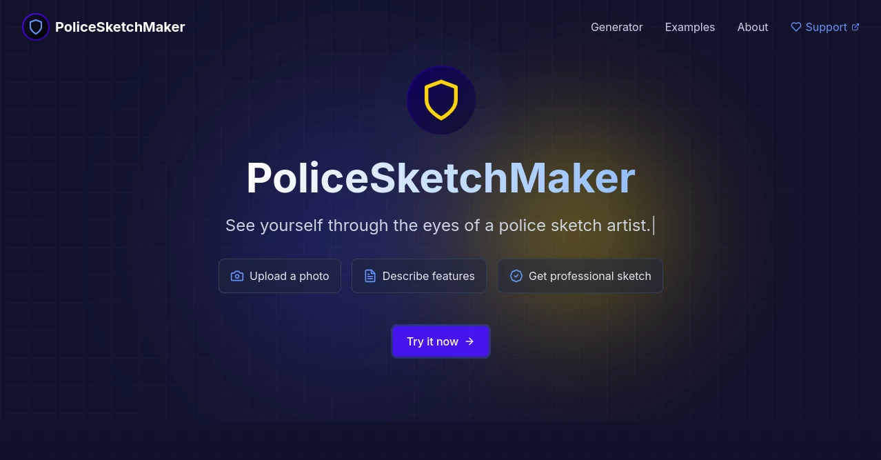 Screenshot of PoliceSketchMaker – An AI tool in the ,AI Legal Assistant  category, showcasing its interface and key features.