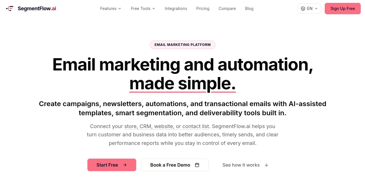 Screenshot of SegmentFlow – An AI tool in the ,AI Email Marketing ,AI Analytics Assistant ,AI CRM Assistant ,AI Email Generator  category, showcasing its interface and key features.
