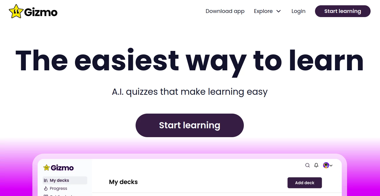 Screenshot of Gizmo – An AI tool in the ,AI Quizzes ,AI Education Assistant  category, showcasing its interface and key features.