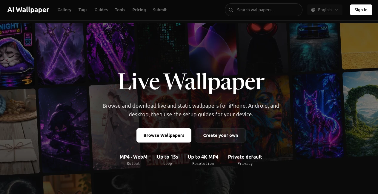 Screenshot of AI Wallpaper – An AI tool in the ,AI Photo & Image Generator ,AI Art Generator ,AI Image to Image ,AI Wallpaper Generator  category, showcasing its interface and key features.