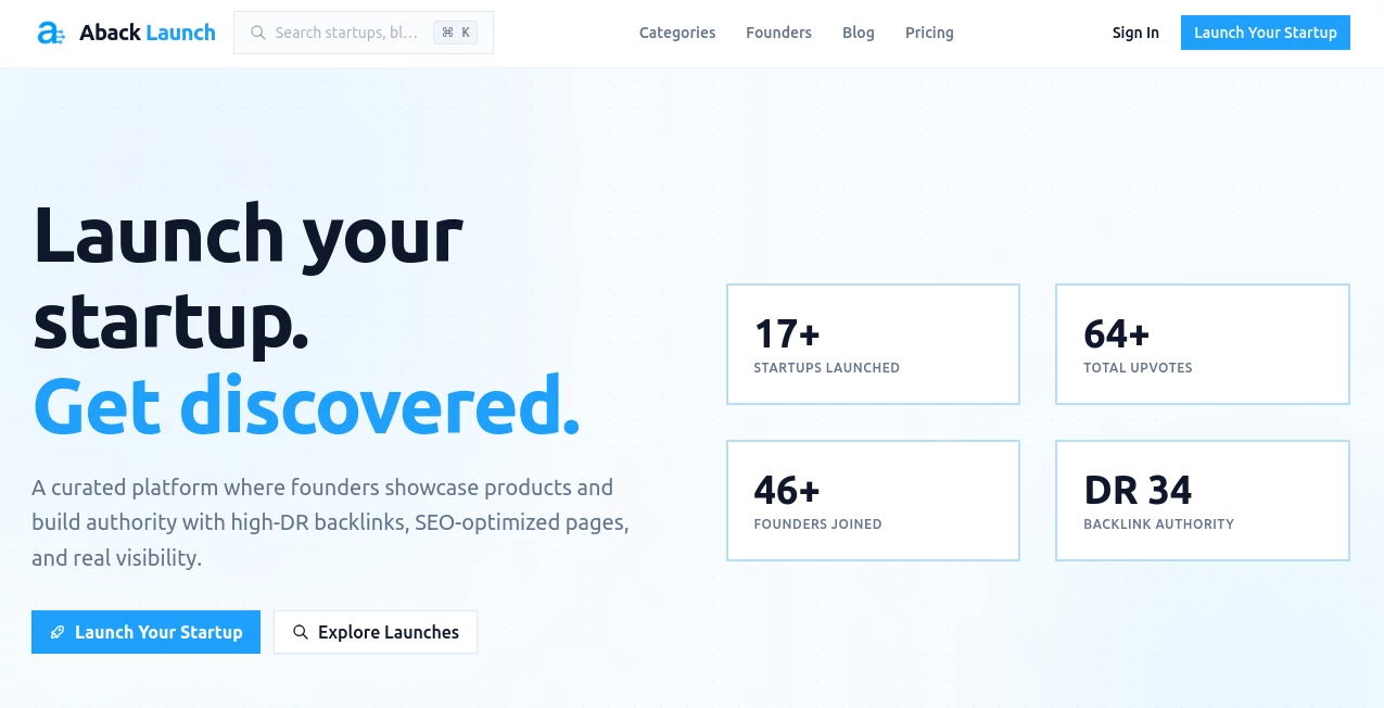 Screenshot of Aback Launch – An AI tool in the ,AI Tools Directory  category, showcasing its interface and key features.