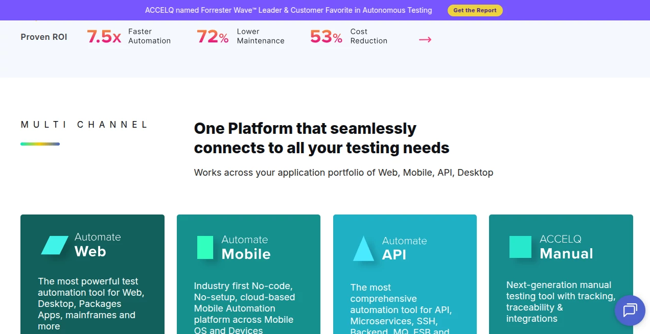 Screenshot of ACCELQ – An AI tool in the ,AI DevOps Assistant ,AI Code Assistant ,AI Testing & QA ,AI Developer Tools  category, showcasing its interface and key features.