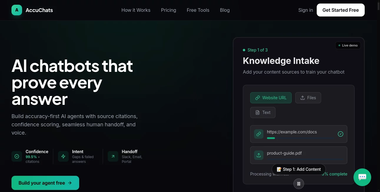 Screenshot of AccuChats – An AI tool in the ,AI Customer Service Assistant ,AI Response Generator ,AI Chatbot ,AI Productivity Tools  category, showcasing its interface and key features.