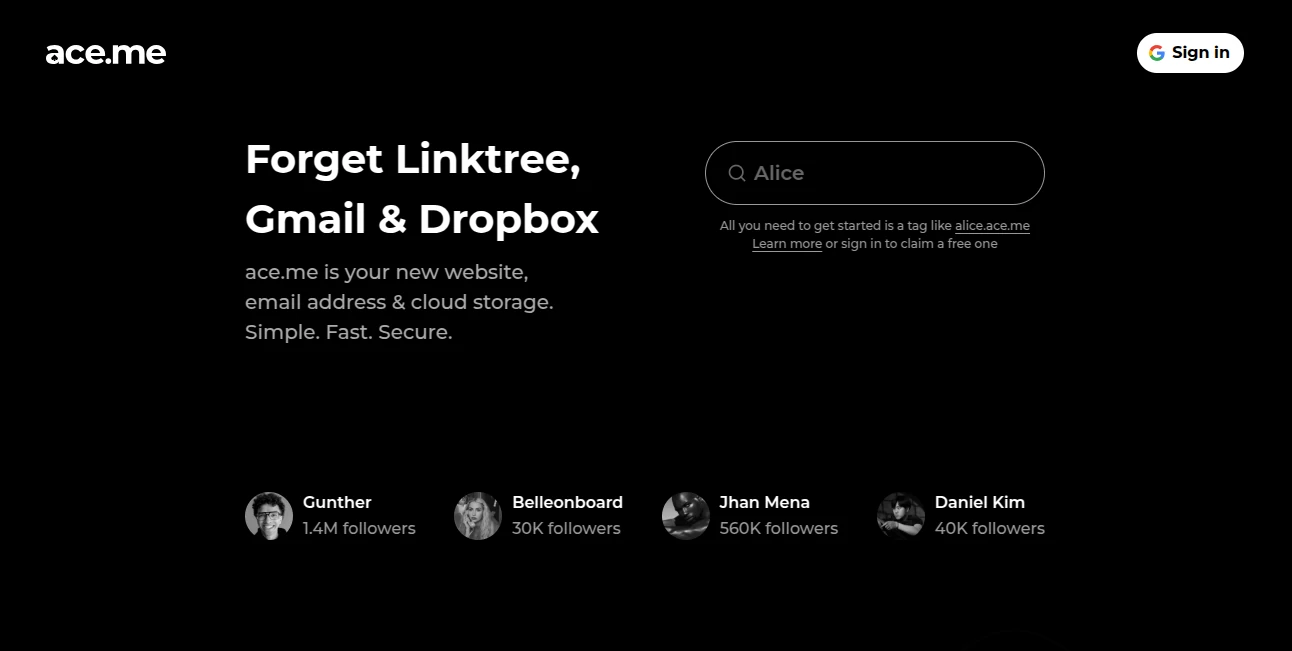 Screenshot of ace.me – An AI tool in the ,AI Landing Page Builder ,AI Website Builder ,AI No-Code & Low-Code ,AI Productivity Tools  category, showcasing its interface and key features.