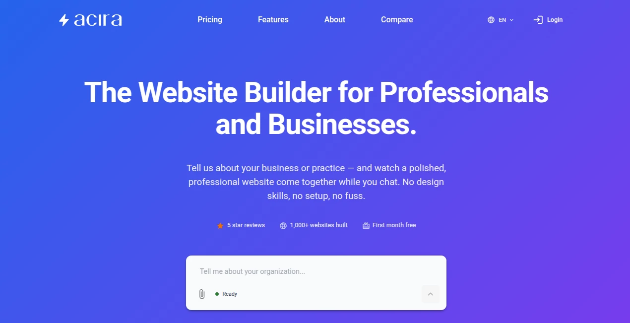 Screenshot of Acira AI – An AI tool in the ,AI Website Builder ,AI Developer Tools  category, showcasing its interface and key features.