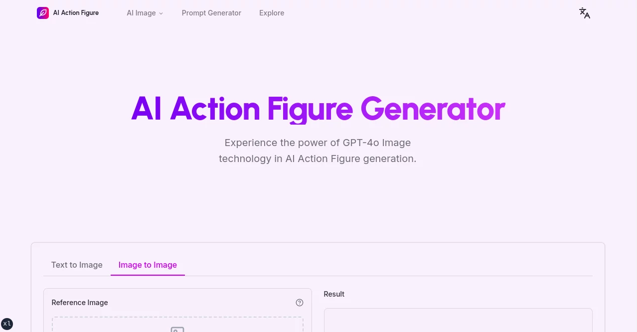 Screenshot of AI Action Figure Generator – An AI tool in the ,AI Text to Image ,AI Image to Image  category, showcasing its interface and key features.