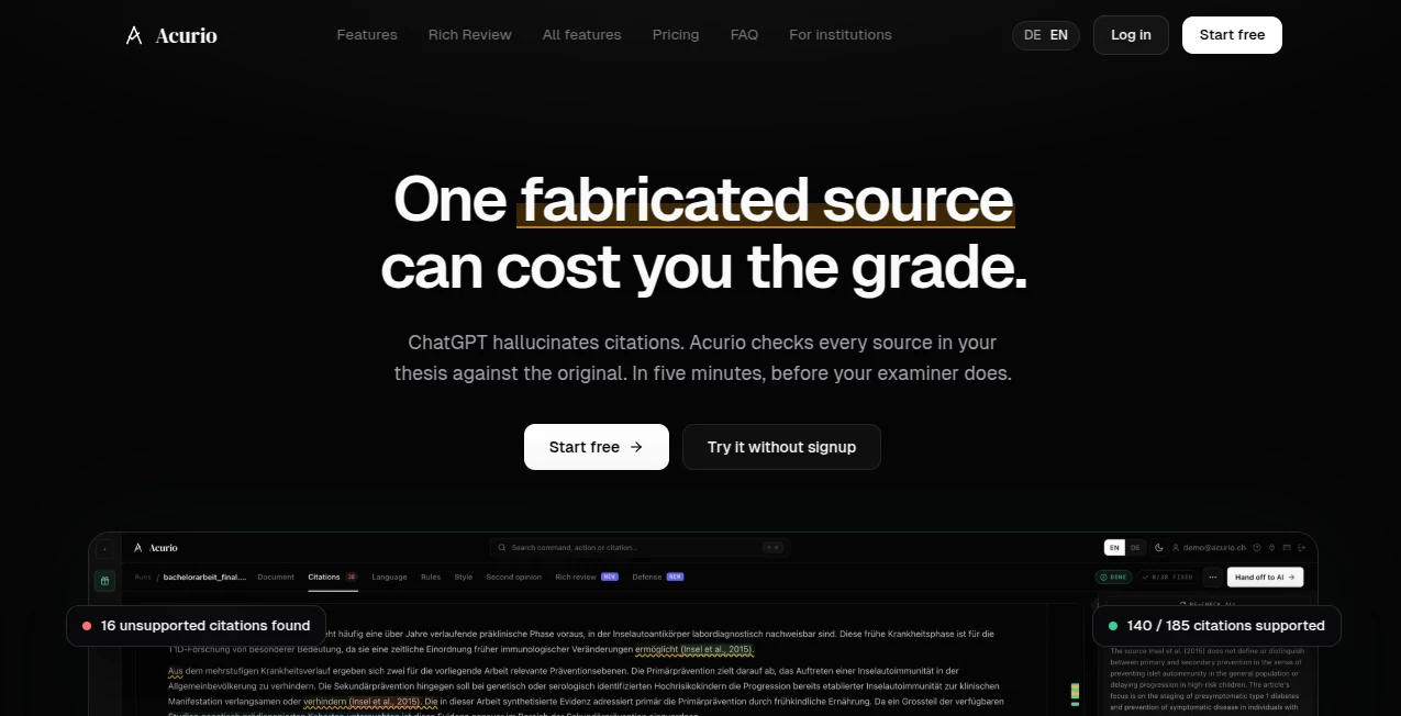 Screenshot of Acurio – An AI tool in the ,AI Papers ,AI Research Tool ,AI Checker Essay ,AI Education Assistant  category, showcasing its interface and key features.