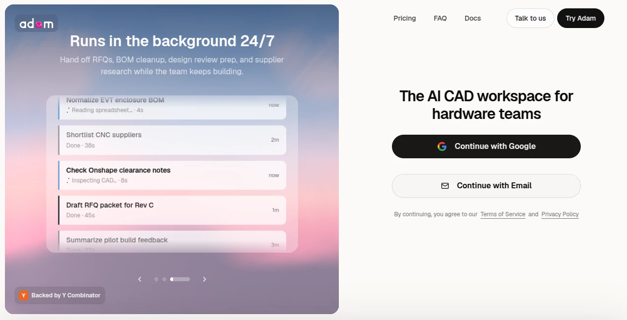 Screenshot of Adam – An AI tool in the ,AI 3D Model Generator ,AI Design Assistant ,AI Productivity Tools ,3D  category, showcasing its interface and key features.