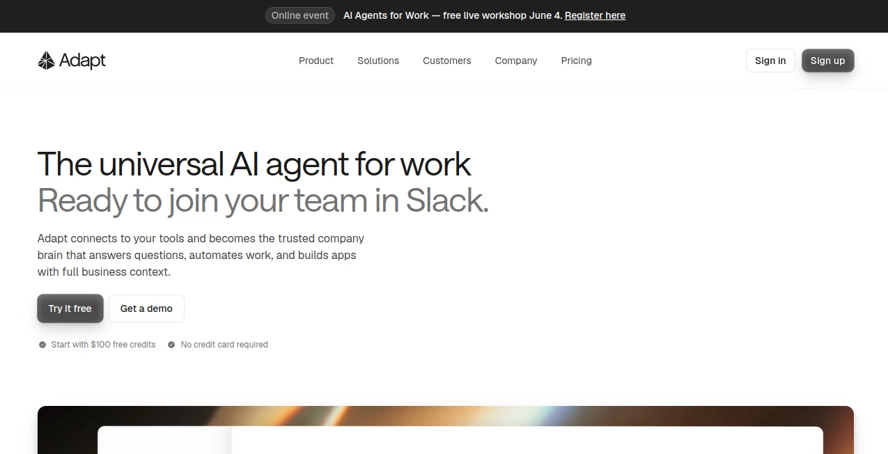 Screenshot of Adapt – An AI tool in the ,AI Research Tool ,AI Productivity Tools ,AI Team Collaboration ,AI Workflow Management  category, showcasing its interface and key features.