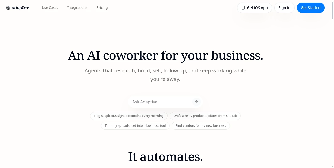 Screenshot of adaptive – An AI tool in the ,AI Developer Tools ,AI Research Tool ,AI Business Ideas Generator ,AI Workflow Management  category, showcasing its interface and key features.