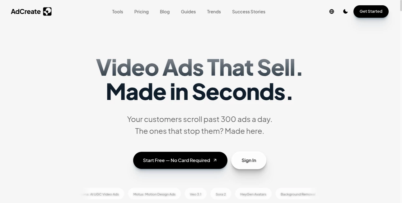 Screenshot of Ad Create – An AI tool in the ,AI Ad Generator ,AI Marketing Plan Generator ,AI Video Generator ,AI Digital Marketing Generator  category, showcasing its interface and key features.