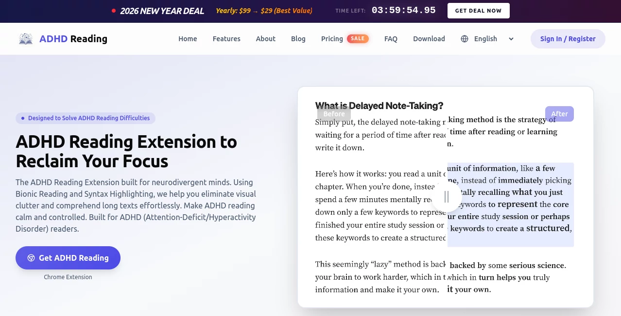 Screenshot of ADHD Reading – An AI tool in the ,AI Productivity Tools ,AI Notes Assistant  category, showcasing its interface and key features.