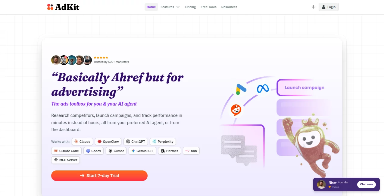 Screenshot of AdKit – An AI tool in the ,AI Copywriting ,AI Advertising Assistant ,AI Ad Generator ,AI Marketing Plan Generator  category, showcasing its interface and key features.