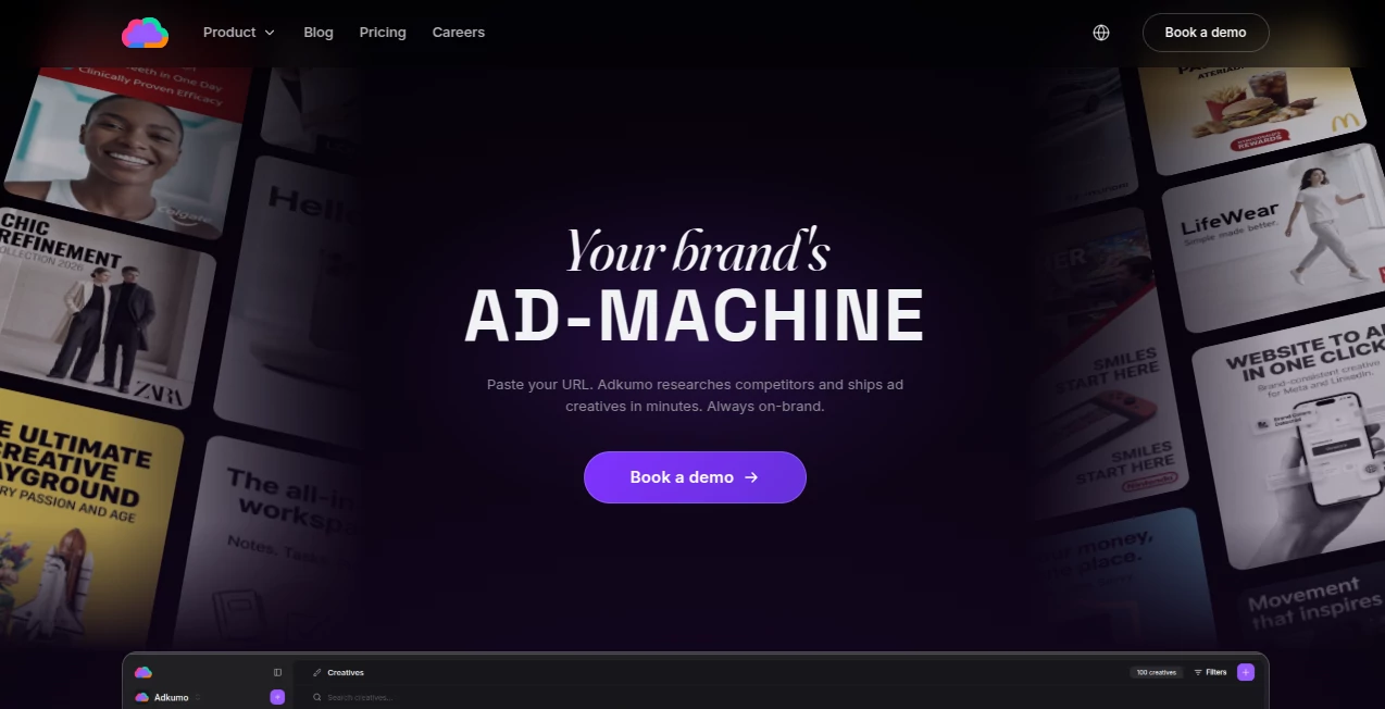 Screenshot of Adkumo – An AI tool in the ,AI Creative Writing ,AI Ad Generator ,AI Marketing Plan Generator ,AI Digital Marketing Generator  category, showcasing its interface and key features.