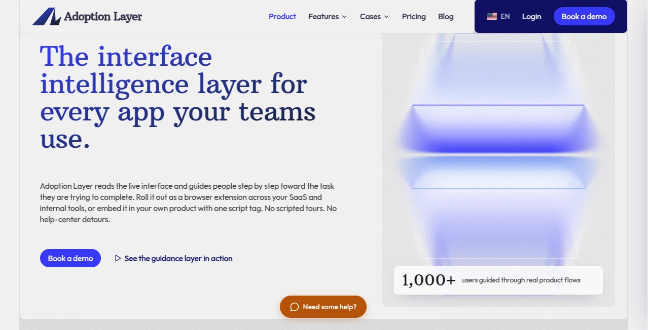 Screenshot of Adoption Layer – An AI tool in the ,AI Workflow Management ,AI Knowledge Management ,AI Productivity Tools ,AI Customer Service Assistant  category, showcasing its interface and key features.