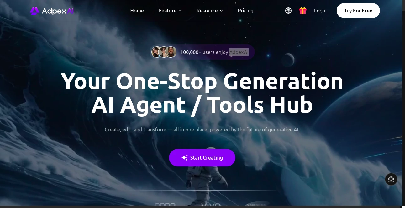 Screenshot of AdpexAI – An AI tool in the ,AI Face Swap Generator ,AI Photo & Image Generator ,AI Video Editor ,AI Code Generator  category, showcasing its interface and key features.