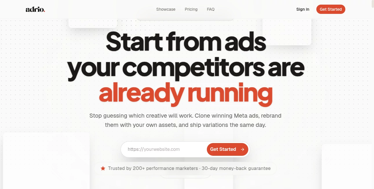 Screenshot of Adrio – An AI tool in the ,AI Ad Generator ,AI Marketing Plan Generator ,AI Digital Marketing Generator ,AI E-commerce Assistant  category, showcasing its interface and key features.