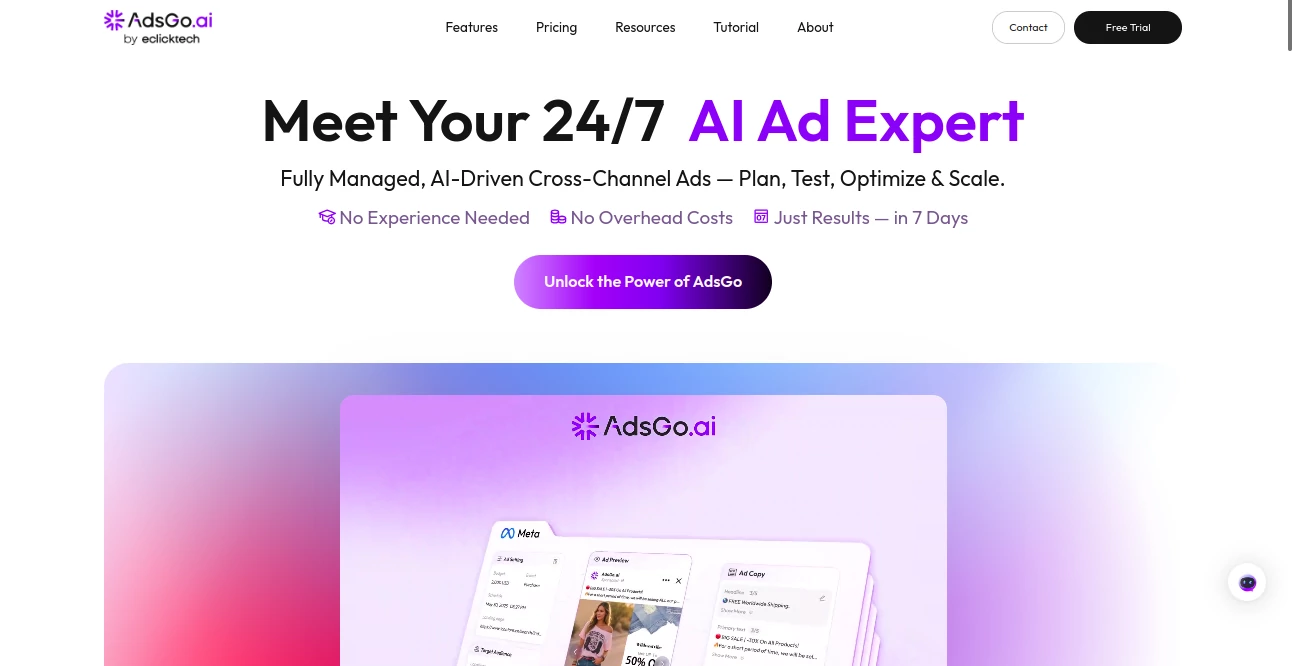 Screenshot of AdsGo AI – An AI tool in the ,AI Ad Creative Assistant ,AI Ad Generator ,AI Digital Marketing Generator ,AI Advertising Assistant  category, showcasing its interface and key features.