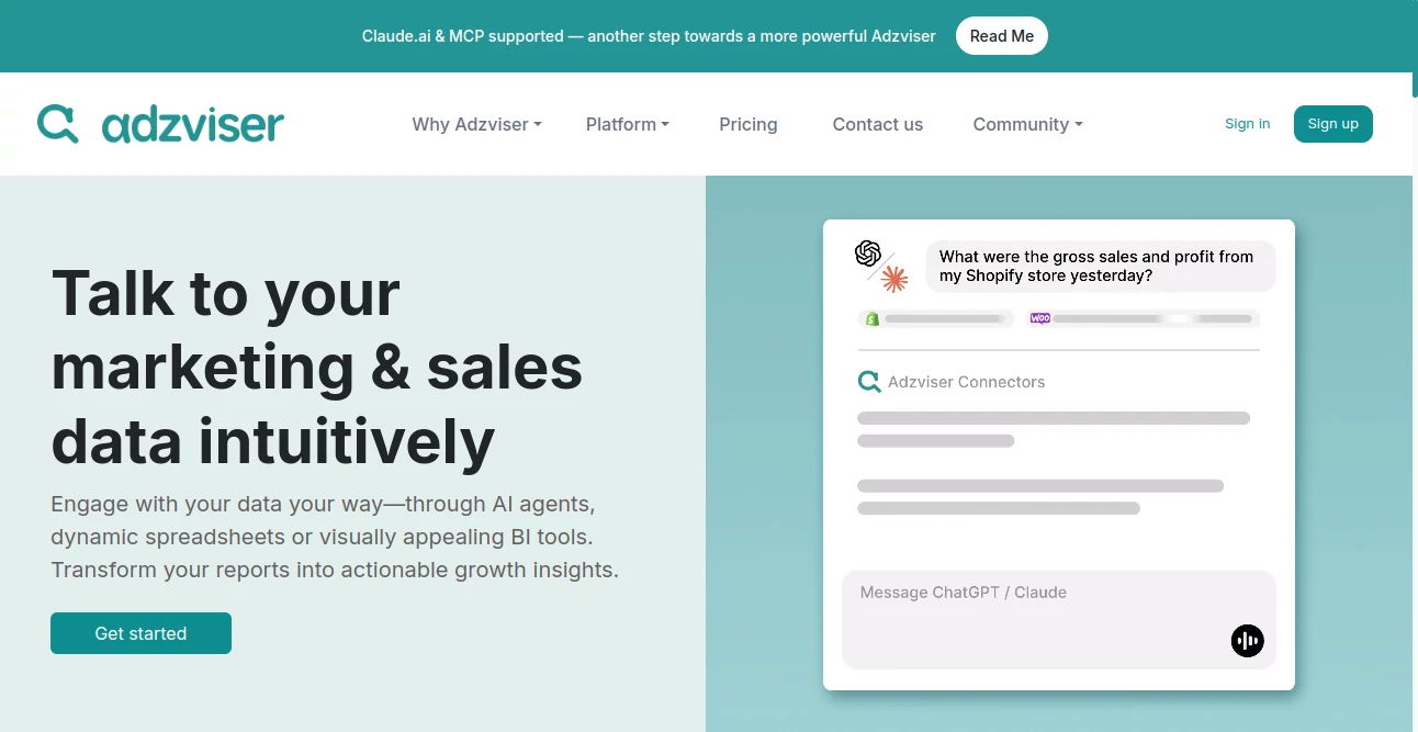 Screenshot of adzviser – An AI tool in the ,AI Ad Generator ,AI Marketing Plan Generator ,AI Analytics Assistant ,AI Advertising Assistant  category, showcasing its interface and key features.