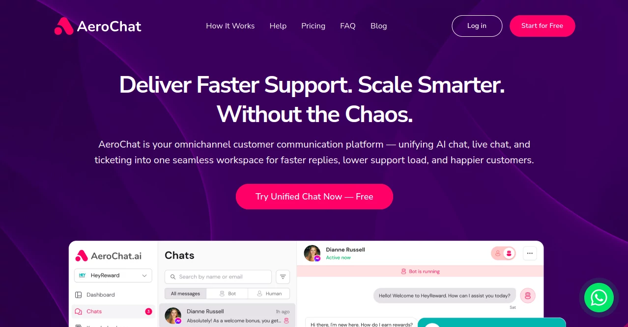 Screenshot of AeroChat – An AI tool in the ,AI Customer Service Assistant ,AI Analytics Assistant ,AI Chatbot ,AI Response Generator  category, showcasing its interface and key features.