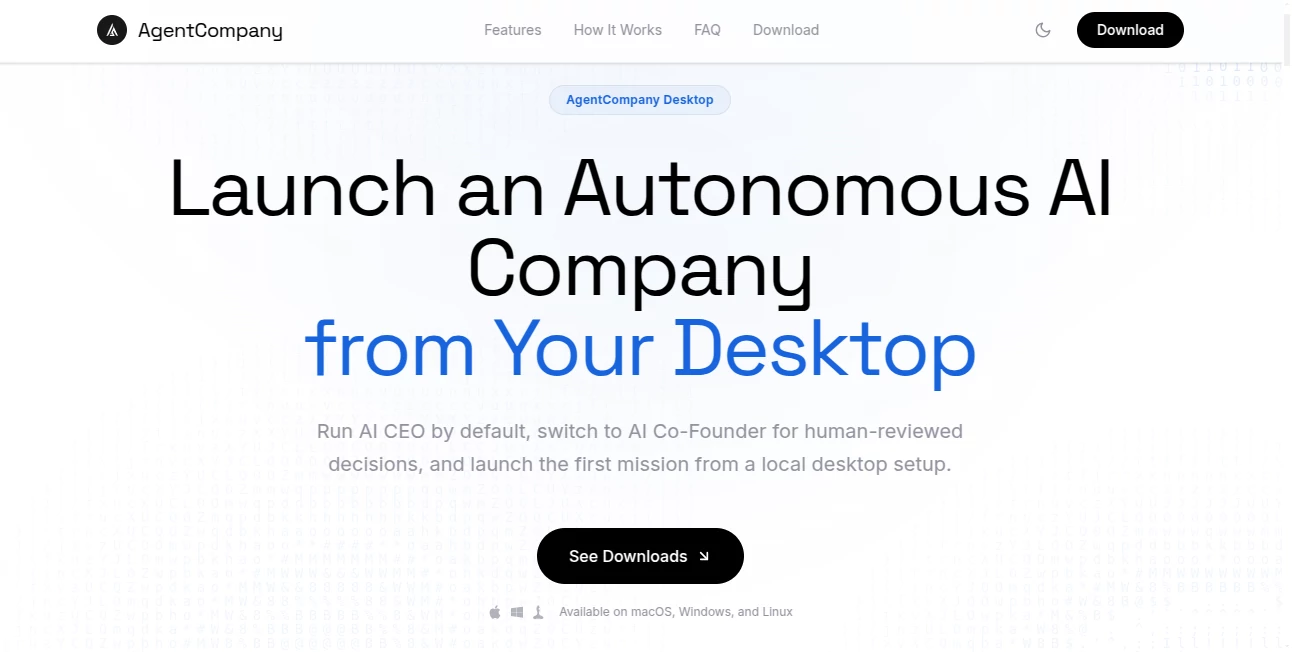 Screenshot of Agent-Company – An AI tool in the ,AI Workflow Management ,AI App Builder ,AI Team Collaboration ,AI Developer Tools  category, showcasing its interface and key features.