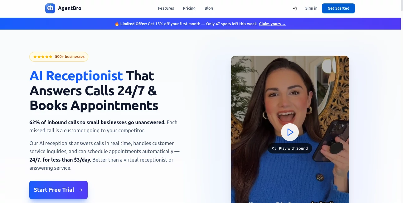 Screenshot of AgentBro – An AI tool in the ,AI Voice Assistants ,AI Customer Service Assistant ,AI Lead Generation ,AI Scheduling  category, showcasing its interface and key features.