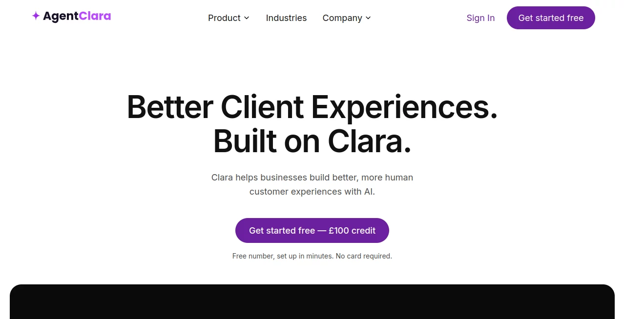 Screenshot of AgentClara – An AI tool in the ,AI Scheduling ,AI Customer Service Assistant ,AI Voice Assistants  category, showcasing its interface and key features.