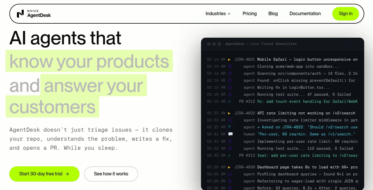 Screenshot of AgentDesk – An AI tool in the ,AI DevOps Assistant ,AI Code Assistant ,AI Developer Tools ,AI Workflow Management  category, showcasing its interface and key features.
