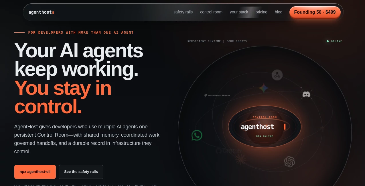 Screenshot of AgentHost – An AI tool in the ,AI No-Code & Low-Code ,AI Developer Tools ,AI Chatbot ,AI Workflow Management  category, showcasing its interface and key features.