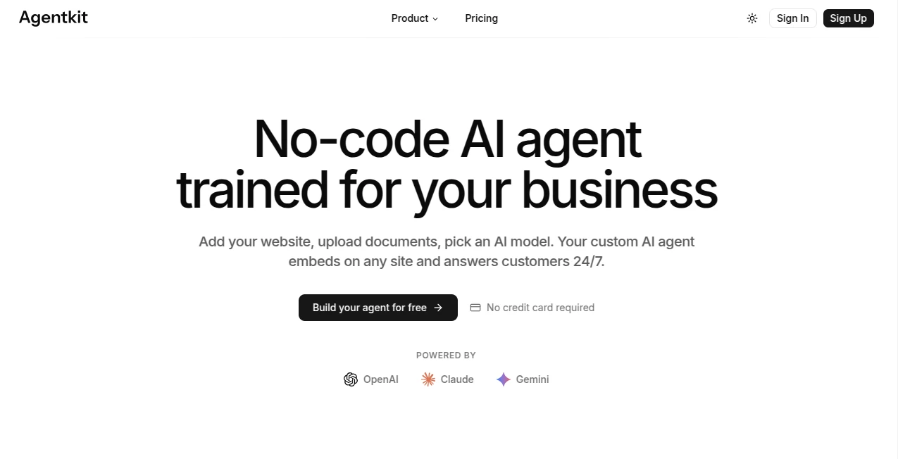 Screenshot of Agentkit – An AI tool in the ,AI Workflow Management ,AI App Builder ,AI No-Code & Low-Code ,AI Developer Tools  category, showcasing its interface and key features.