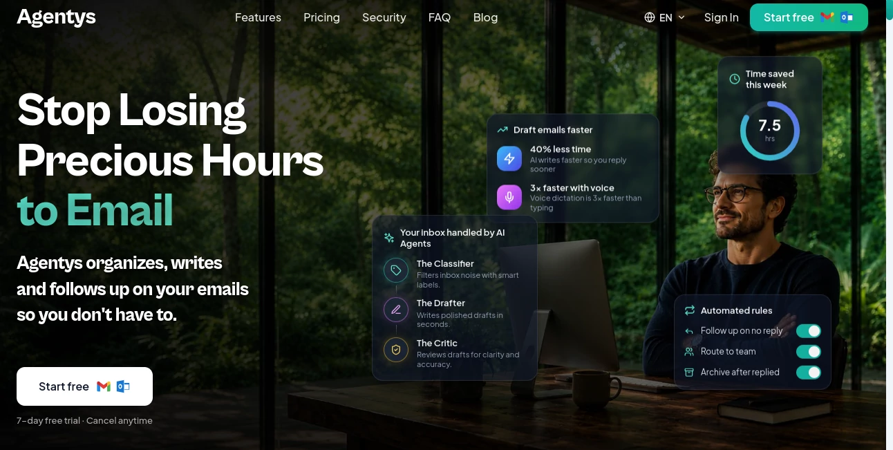 Screenshot of Agentys – An AI tool in the ,AI Customer Service Assistant ,AI Email Assistant ,AI Email Generator ,AI Productivity Tools  category, showcasing its interface and key features.
