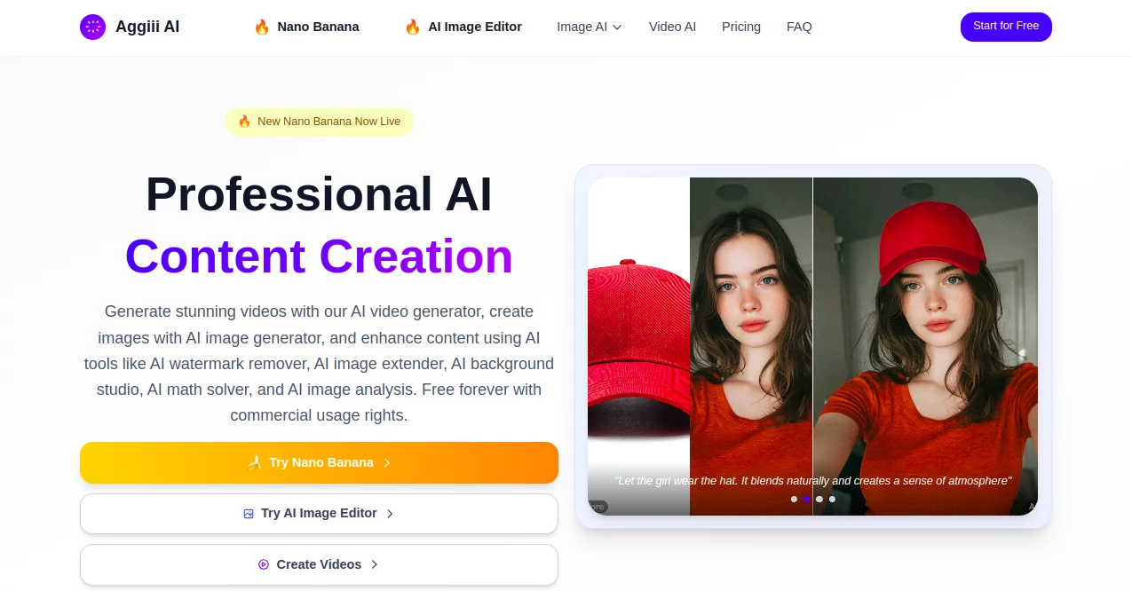 Screenshot of Aggiii AI – An AI tool in the ,AI Photo & Image Generator ,AI Content Generator ,AI Video Generator ,AI Text to Image  category, showcasing its interface and key features.