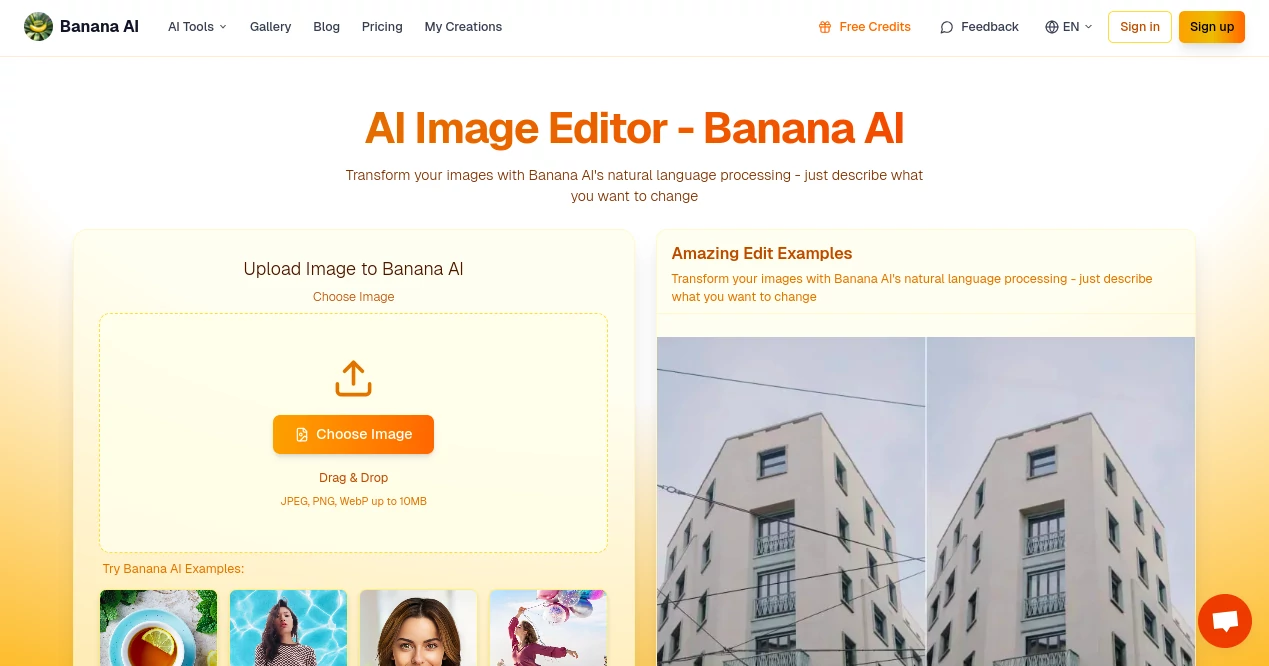 Screenshot of ai banana – An AI tool in the ,Photo & Image Editor ,AI Photo Enhancer ,AI Design Generator ,AI Image to Image  category, showcasing its interface and key features.