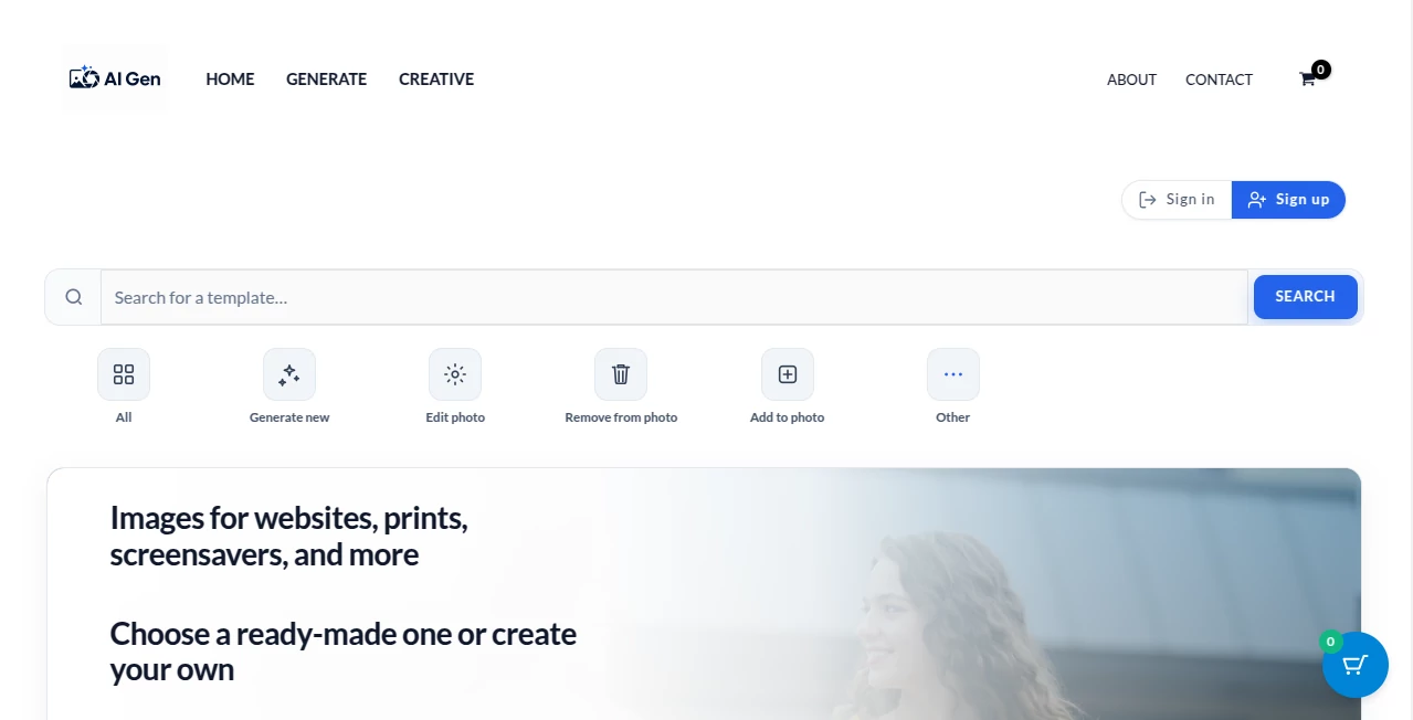 Screenshot of AI Gen – An AI tool in the ,AI Photo & Image Generator ,AI Illustration Generator ,AI Art Generator ,AI Text to Image  category, showcasing its interface and key features.