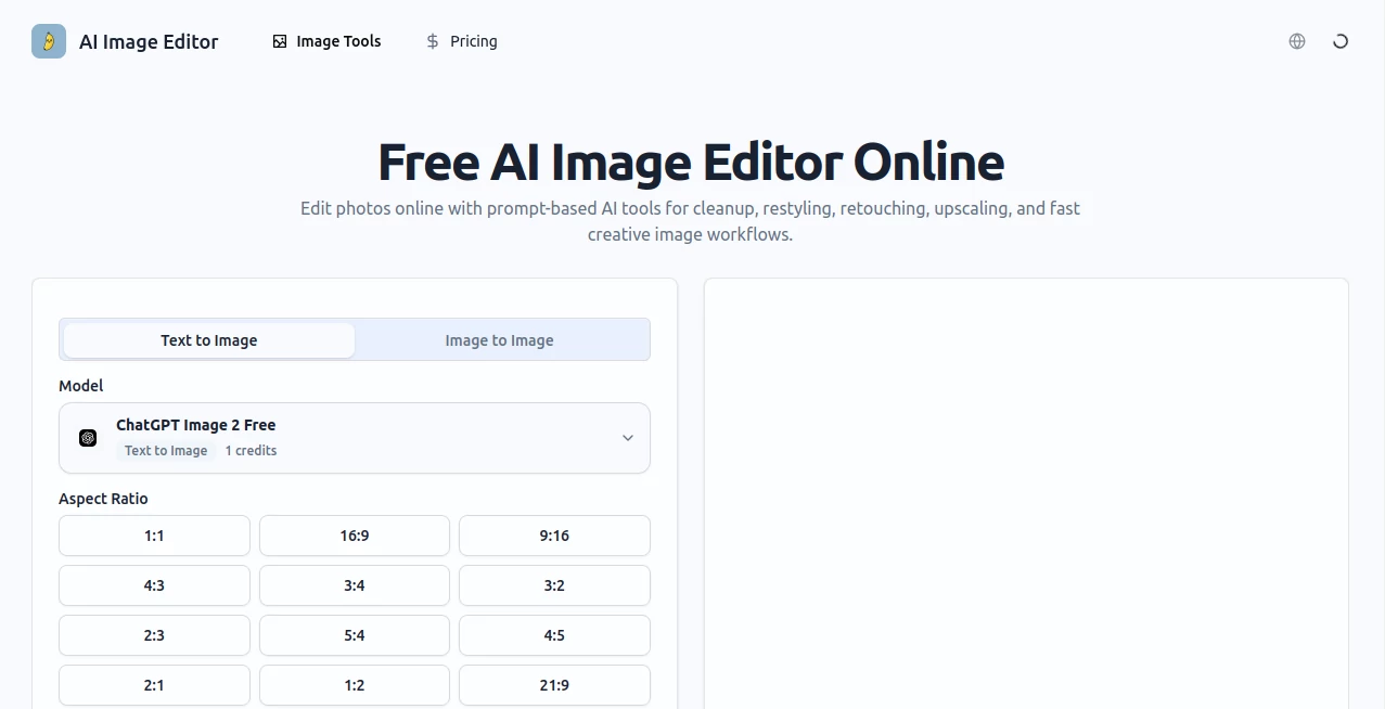 Screenshot of ai image editor – An AI tool in the ,Photo & Image Editor ,AI Photo Enhancer ,AI Design Generator ,AI Image to Image  category, showcasing its interface and key features.