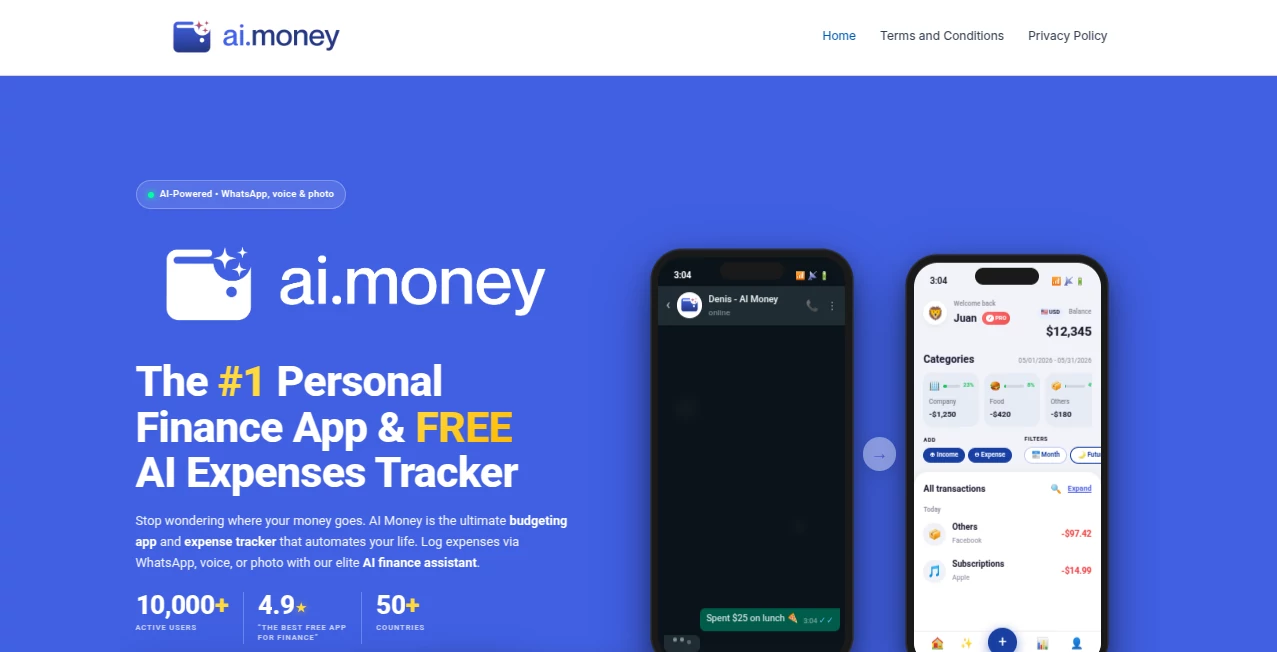 Screenshot of AI Money – An AI tool in the ,AI Life Assistant ,AI Accounting Assistant ,AI Research Tool ,Business  category, showcasing its interface and key features.