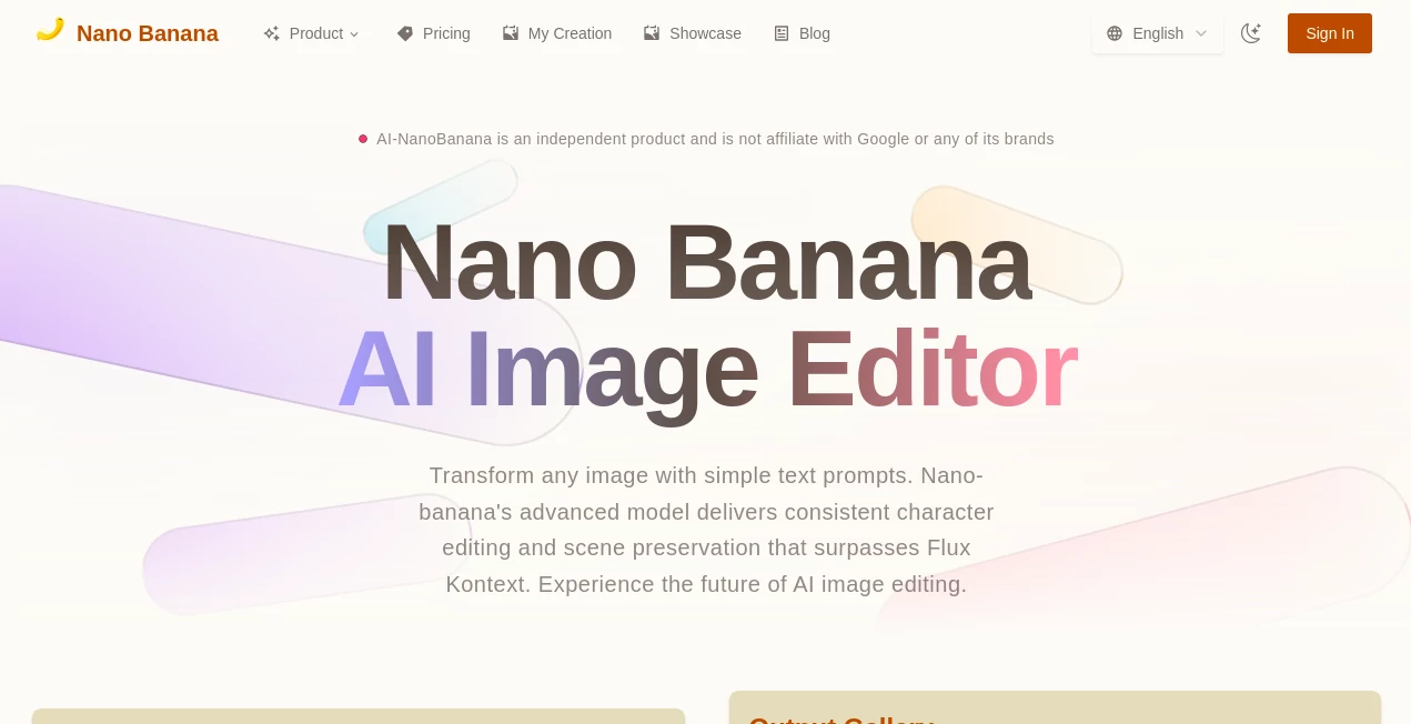 Screenshot of Nano Banana – An AI tool in the ,Photo & Image Editor ,AI Art Generator ,AI Image to Image ,AI Text to Image  category, showcasing its interface and key features.