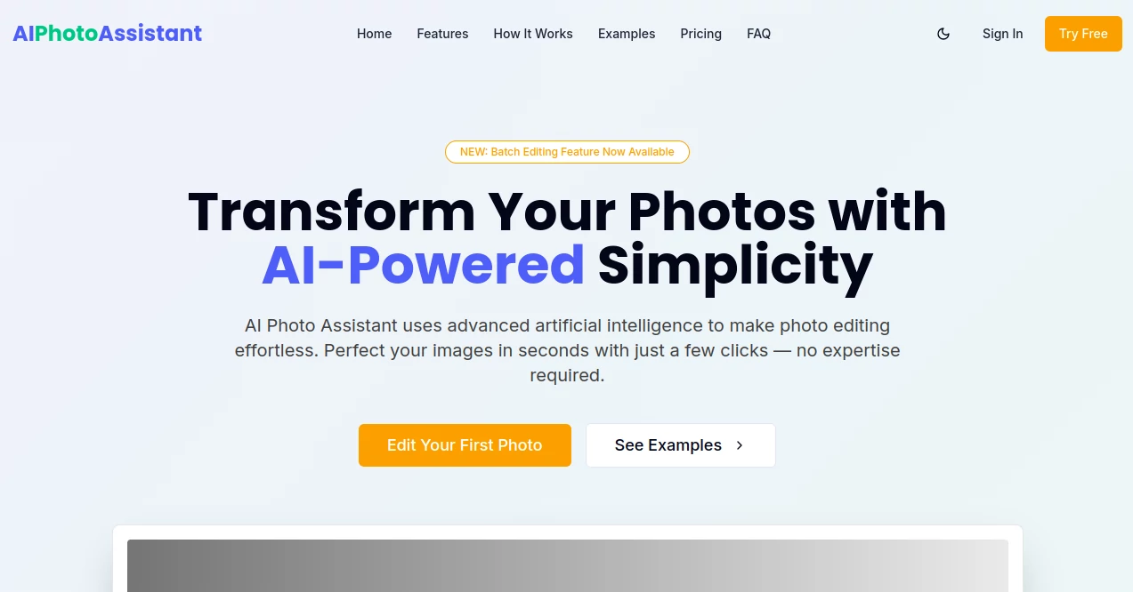 Screenshot of AI Photo Assistant – An AI tool in the ,Photo & Image Editor ,AI Photo Enhancer ,AI Photo Restoration ,AI Photography  category, showcasing its interface and key features.