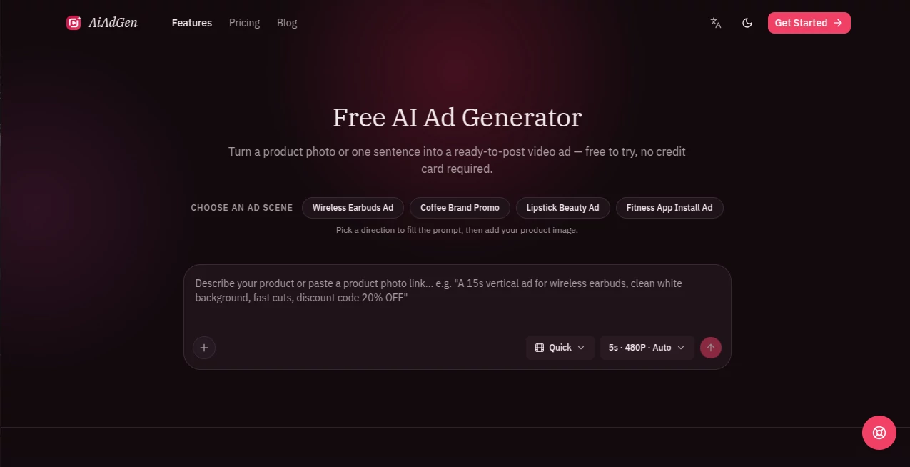 Screenshot of AiAdGen – An AI tool in the ,AI Image to Video ,AI Ad Generator ,AI Text to Video ,AI Video Generator ,Video  category, showcasing its interface and key features.